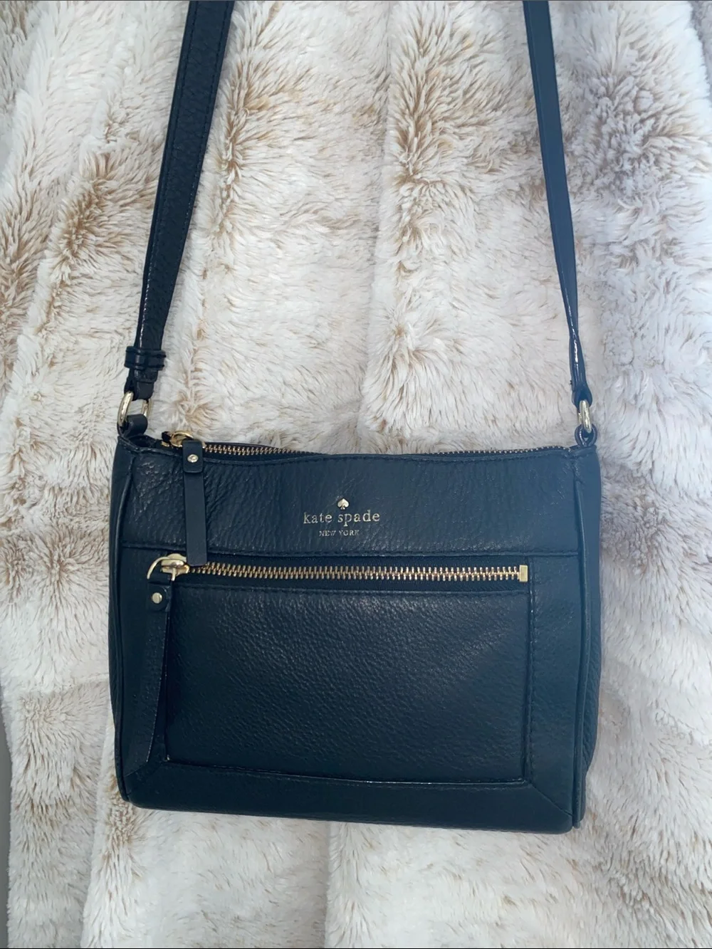 kate spade Black Pebbled Leather Crossbody with Gold Hardware